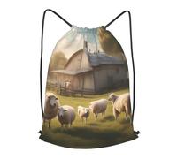 BLWSLC Lots of cute sheep Printed Travel Drawstring Backpack Gym Drawstring Bag Portable Suitable For Short Trips, Black, M