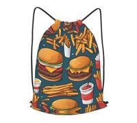BLWSLC Lots of tasty food Printed Travel Drawstring Backpack Gym Drawstring Bag Portable Suitable For Short Trips, Black, M