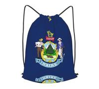 BLWSLC Maine State Flag Printed Travel Drawstring Backpack Gym Drawstring Bag Portable Suitable For Short Trips, Black, M
