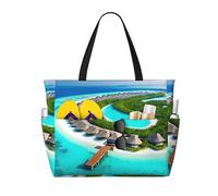BLWSLC Maldives Scenery Printed, large capacity beach travel bag, suitable for vacations, camping, and everyday use.