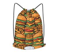 BLWSLC many cute burgers Printed Sports Drawstring Backpack Fitness Travel Backpack Suitable For Gym And Travel, Black, M