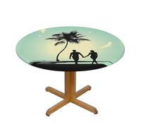 BLWSLC Married Couple Walking on The Beach Patterned S round decorative tablecloth, suitable for dining rooms and banquets.