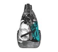 BLWSLC Men's Black White Teal Gray Rose Flowers printed crossbody bag casual single shoulder backpack adjustable shoulder strap suitable for running and hiking
