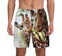 BLWSLC Men's Double-Layer Watercolor Deer Giraffe Printed Swimming Shorts Breathable Mesh Swim Trunks for Everyday Wear 2XL Black