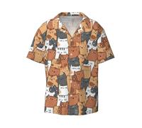 BLWSLC Men's Orange Cats Print 2XL Cuban Collar Shirt, Beach Hawaiian Vacation Short-Sleeve Top
