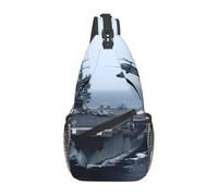 BLWSLC Men's single shoulder backpack Aircraft Carrier printed casual crossbody chest bag thickened adjustable shoulder strap suitable for daily outings