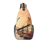 BLWSLC Men's single shoulder backpack Beautiful Venice Canal View printed casual crossbody chest bag thickened adjustable shoulder strap suitable for daily outings