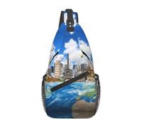 BLWSLC Men's The World Famous Buildings printed crossbody bag casual single shoulder backpack adjustable shoulder strap suitable for running and hiking
