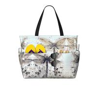 BLWSLC modern dragonfly Printed beach tote bag lightweight foldable pool bag suitable for packing travel and gym use