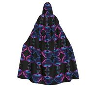 BLWSLC Neon Mushroom Cloud Printed hooded cape, long cape, suitable for cosplay, stage performances or holiday parties.