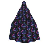 BLWSLC Neon Mushroom Cloud Printed hooded cape, long style, suitable for cosplay, stage performances or holiday parties.