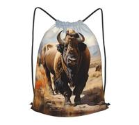 BLWSLC North American bison herd Printed Travel Drawstring Backpack Gym Drawstring Bag Portable Suitable For Short Trips, Black, S