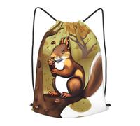 BLWSLC Nut-eating squirrel Printed Travel Drawstring Backpack Gym Drawstring Bag Portable Suitable For Short Trips, Black, M
