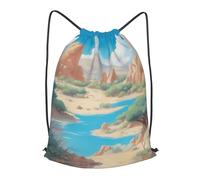 BLWSLC oasis in the desert Printed Travel Drawstring Backpack Gym Drawstring Bag Portable Suitable For Short Trips, Black, S
