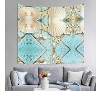 BLWSLC Ocean Sea Beach Seashells Starfish Blue Patterned art tapestry, 152x130cm decorative rug, perfect for living room or bedroom mural