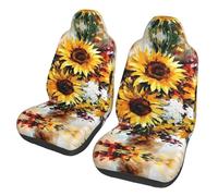 BLWSLC Oil Painting Sunflower 2-piece front seat cover set, printed car seat protectors, suitable for cars, SUVs, trucks, and vans