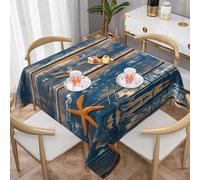 BLWSLC Old Wooden Starfish Summer Patterned 60"x60" picnic tablecloth, square tablecloth, suitable for parties and everyday use.