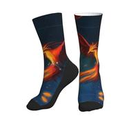 BLWSLC Orange Red Phoenix Patterned mid calf socks, warm athletic socks, suitable for everyday wear, hiking, and running.