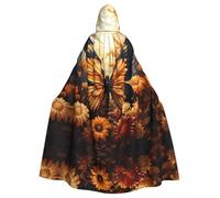 BLWSLC orange yellow butterfly field flowers patterned hooded cape is perfect for Halloween, carnivals, themed parties, and even as a vampire costume.