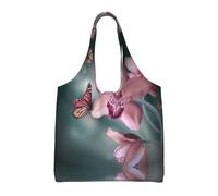 BLWSLC Orchid Flower Butterfly Soft Fresh Spring Printed single-shoulder commuter canvas bag, fitness sports leisure bag suitable for travel commuting or shopping