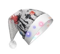 BLWSLC Paris Street Eiffel Tower Painting Adult light-up Santa hat printed Santa hat with LED lights suitable for Christmas New Year's and other holiday parties