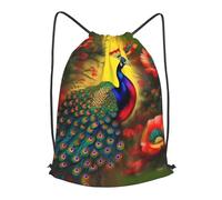 BLWSLC Peacock flowers Printed Travel Drawstring Backpack Gym Drawstring Bag Portable Suitable For Short Trips, Black, S