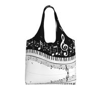 BLWSLC Piano Keys with Musical Notes Printed single-shoulder commuter canvas bag, fitness sports leisure bag suitable for travel commuting or shopping