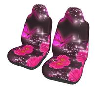 BLWSLC Pink flower purple butterfly 2-piece front seat cover set, printed car seat protectors, suitable for cars, SUVs, trucks, and vans