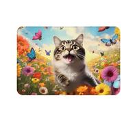 BLWSLC Playful cat 16x24in Non-Slip Flannel Floor mat with a Pattern Suitable for Indoor and Outdoor use Home Decor