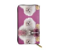 BLWSLC Pomeranian and Flowers Long Clutch, Zipper Wallet, Card Holder, Portable Travel Coin Storage Bag Suitable for Travel and Daily use