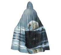 BLWSLC Poor polar bear looking at ice Printed hooded cape, long decorative cloak, suitable for cosplay, stage performances, or holiday parties.