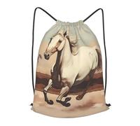 BLWSLC Prancing White Horse Printed Travel Drawstring Backpack Gym Drawstring Bag Portable Suitable For Short Trips