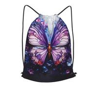 BLWSLC Purple Butterfly Flowers Printed Travel Drawstring Backpack Gym Drawstring Bag Portable Suitable For Short Trips, Black, S