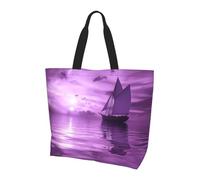 BLWSLC Quantum Energy Flow Printed tote bag, large capacity carry-on bag for travel, shopping and beach vacations, Purple Sea, One Size