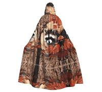 BLWSLC Raccoon in The Fall Tree Hole Printed Halloween Cape Masquerade Hooded Cape Carnival Party Costume (Length 147cm/Hood Height 38cm)