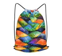 BLWSLC Rainbow Fish Scale Printed Travel Drawstring Backpack Gym Drawstring Bag Portable Suitable For Short Trips, Black, S