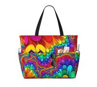 BLWSLC Rainbow Tie Dye-Red Printed beach tote bag lightweight foldable pool bag suitable for packing travel and gym use