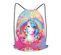 BLWSLC Rainbow Unicorn Printed Sports Drawstring Backpack Fitness Travel Backpack Suitable For Gym And Travel