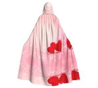 BLWSLC Red Heart Pink Glitter Printed Halloween Cape Masquerade Hooded Cape Carnival Party Costume (Length 147cm/Hood Height 38cm)
