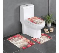 BLWSLC Red Love Heart Patterned Absorbent Bathroom Mat 3 Piece Set, suitable for homes, spas, and hotels