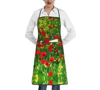 BLWSLC Red Poppy Field Farm Meadow Landscape A printed tied-hem apron with pockets perfect for kitchens restaurants and cafes