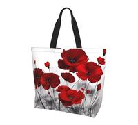 BLWSLC Red Poppy Flower pattern tote shoulder bag, travel duffel bag for daily shopping, beach and fitness