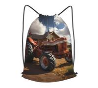 BLWSLC Red Tractor Printed Travel Drawstring Backpack Gym Drawstring Bag Portable Suitable For Short Trips, Black, M