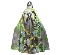 BLWSLC Ringtailed Lemur Printed Party Hooded Cape Adult Holiday Hooded Cape Suitable For Performances And Parties
