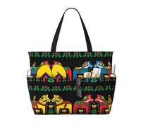 BLWSLC Runner Swedish Dala Horse Folk Patterned tote travel bag, large capacity organizer, suitable for vacations and travel.