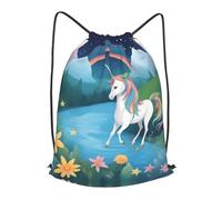 BLWSLC running unicorns Printed Sports Drawstring Backpack Fitness Travel Backpack Suitable For Gym And Travel, Black, M
