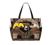BLWSLC Rustic Lodge Bear Printed, large capacity beach travel bag, suitable for vacations, camping, and everyday use.