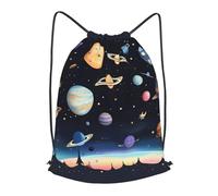 BLWSLC Saturn Jupiter Earth Printed Sports Drawstring Backpack Fitness Travel Backpack Suitable For Gym And Travel, Black, S