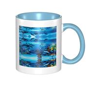 BLWSLC Sea Dolphin Patterned Sky Blue Ceramic Mug, Suitable for cafes and Offices.