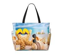 BLWSLC Sea starfish Printed beach tote bag lightweight foldable pool bag suitable for packing travel and gym use